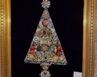 Framed Assemblage Art - Vintage Brooch Christmas Tree
