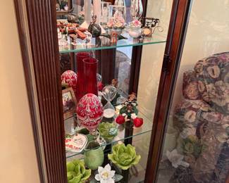 Pulaski Furniture Two Way Sliding Door Curio Cabinet with Assorted Decorative Collectibles