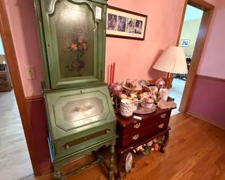 Vintage Hand-Painted Green Venetian Rococo-Style Secretary Desk