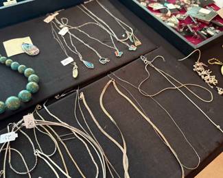 Assorted Sterling Silver Necklaces and Pendants with Price Tags