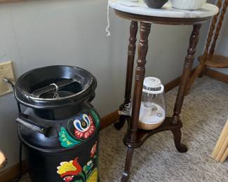 Vintage Tole Painted Milk Can with Folk Art Floral Design