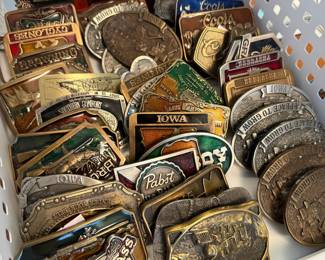 Assorted Vintage Belt Buckles Collection - Featuring Brands, States, and Themes