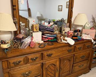 Vintage Oak Triple Dresser with Mirror by Vaughan Furniture Co.