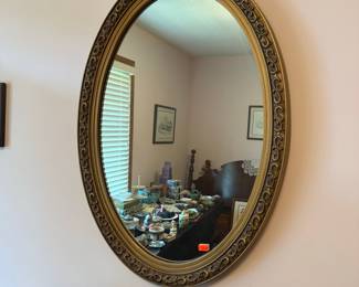 Vintage Hollywood Regency Style Gold Oval Mirror