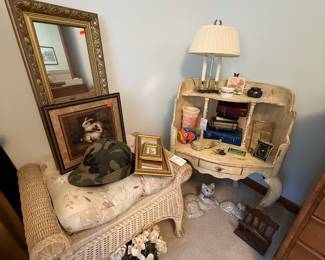 Wicker Loveseat with Floral Upholstery