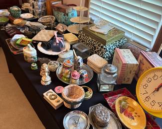 Assorted Decorative Boxes with French Text and Collectibles