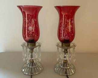 Vintage Amber Glass Mantle Luster With Prisims