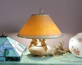 3 Vintage Lamps, Stained Glass Hanging Lamp