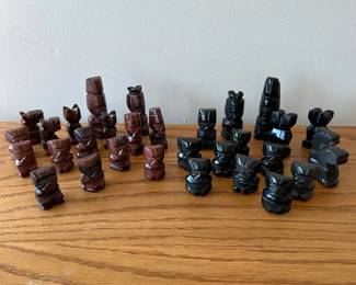 Hand Carved Mayan Style Tiki Chess Pieces