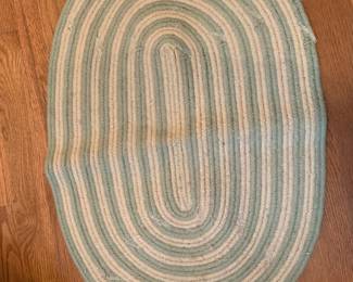 #40 green tan rag rug oval 33x23 $25.00