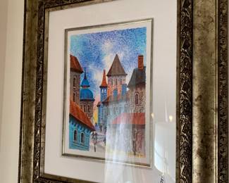 #174 Signed cruise painting of a town $175.00