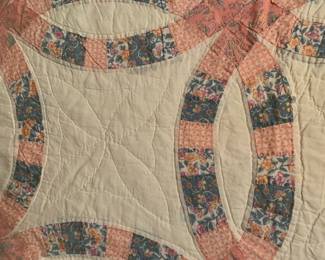 #61 pink and blue wedding ring quilt 82x74 $75.00