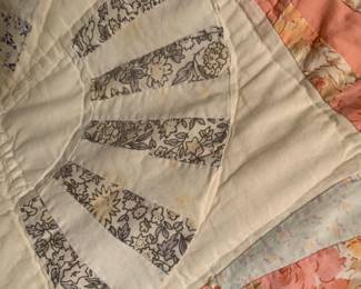 #62 fan pattern scrappy quilt 80x80 as is $40.00