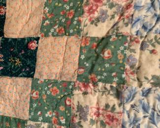 #60 pink and green handsticched checkered quilt 82x82 $75.00