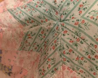 #57 star pattern quilt pink green needs repair $65.00