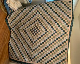 #60 pink and green handsticched checkered quilt 82x82 $75.00