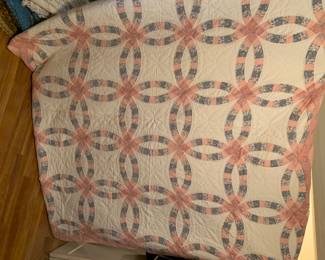#61 pink and blue wedding ring quilt 82x74 $75.00