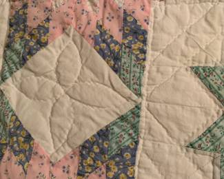 #57 star pattern quilt pink green needs repair $65.00
