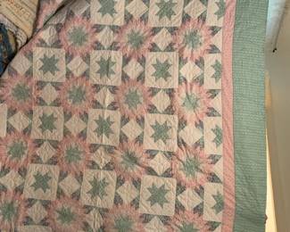 #57 star pattern quilt pink green needs repair $65.00