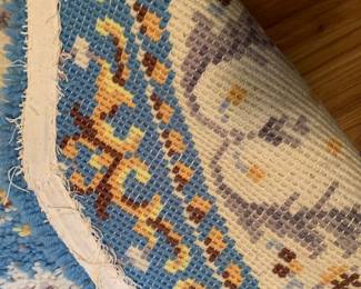 #67 hooked blue gold rug 48 round $30.00