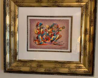#158 signed and numbered 526/725 Karas village song in specked gold frame 24x21.5 $60.00
