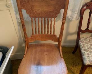 #78 oak carved back dining chair $30.00