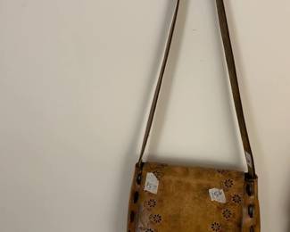 #156 hand tooled leather purse with flowers $20.00