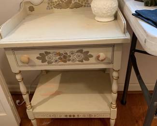 #36 end table with 1 drawer gold floral as is paint 23x15x26 $35.00