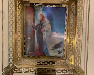#23 lighted brass frame jesus hologram wall art with light $20.00