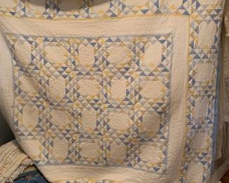 #53 96x86 blue white charming friendship star quilt as is spots $45.00