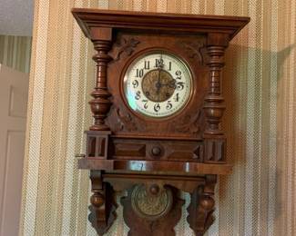 #19 german Dom Gong wood wall clock with brass center and pendulum 14x7x26 $150.00