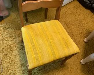 #74 small wood chair w yellow seat $30.00