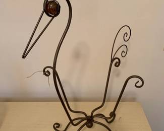 #38 Metal stork 24 inch tall for pots holder glass eye $20.00