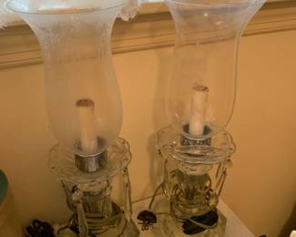 #166 pair of electrified prisms 15 inch tall lamps as is miss 1 prism $40.00