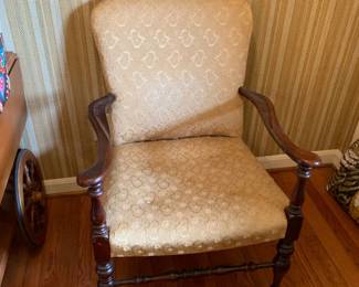 #17 Antique wood w gold seat and back chair $45.00
