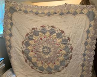 #52 82x82 handstitched blue and cream quilt $65.00