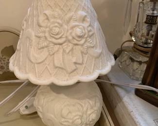 #34 white ceramic lamp and shade 10 tall $20.00
