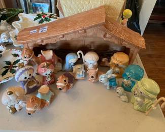 #120 Unique ceramic Nativity set 15 piece $50.00