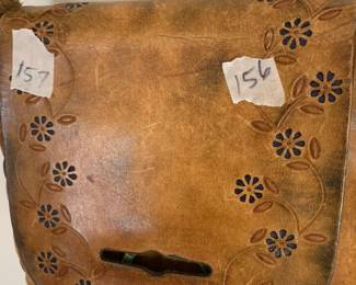 #156 hand tooled leather purse with flowers $20.00