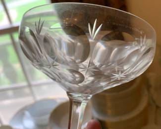 #125 set of 4 thumbprint and atomic star champagne glasses $24.00 #126 set of 4 thumbprint and atomic star champagne glasses $24.00