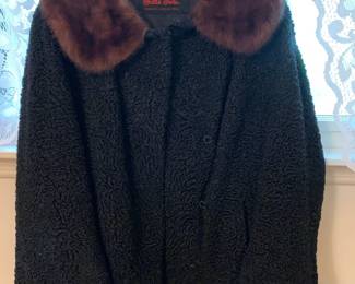 #51 curly lamb with mink collar coat size med $100.00
