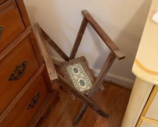 #33 as is luggage rack with tile shelf $20.00