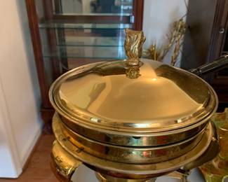 #124 Brass chaffing dish w sterno $30.00