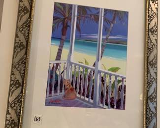 #163 cat on tropical porch artist signed in 2004 20x24 $40.00
