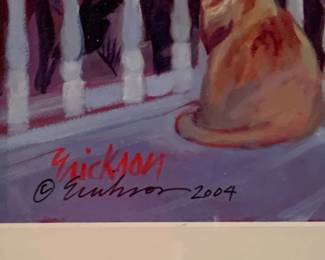 #163 cat on tropical porch artist signed in 2004 20x24 $40.00