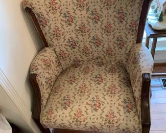 #13 Floral upholstered button seat chair $45.00