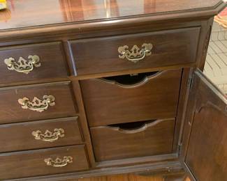 #20 Ethan Allen dresser with mirror 8 drawers 2 doors 65x19x32 mirr 26x46 $125.00