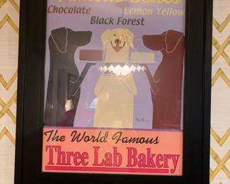 #94 3 labs bakery poster framed 29x38 $75.00