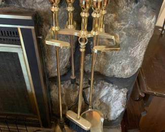 #91 brass 5 piece fire tools $25.00