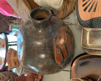 #138 Ceramic jug w carved fish $30.00